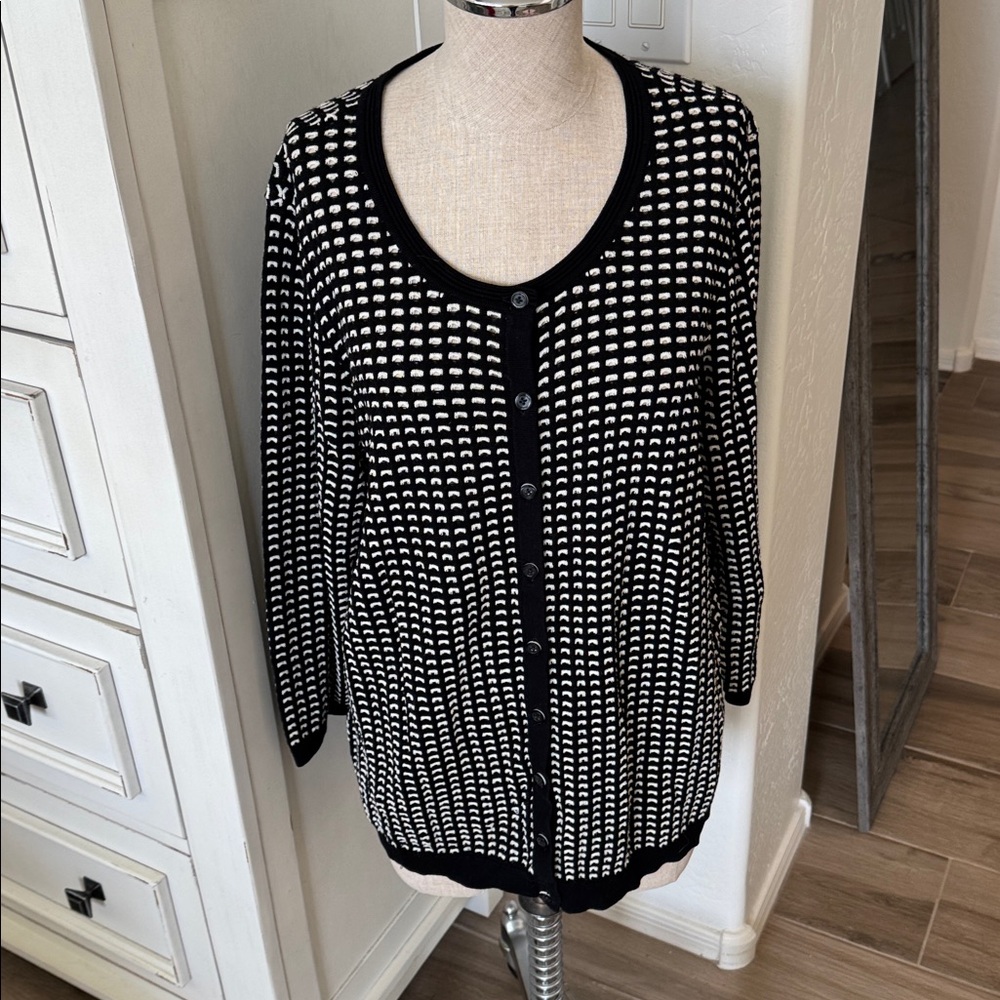 Talbots 1X 3/4 sleeve open weave cardigan sweater
